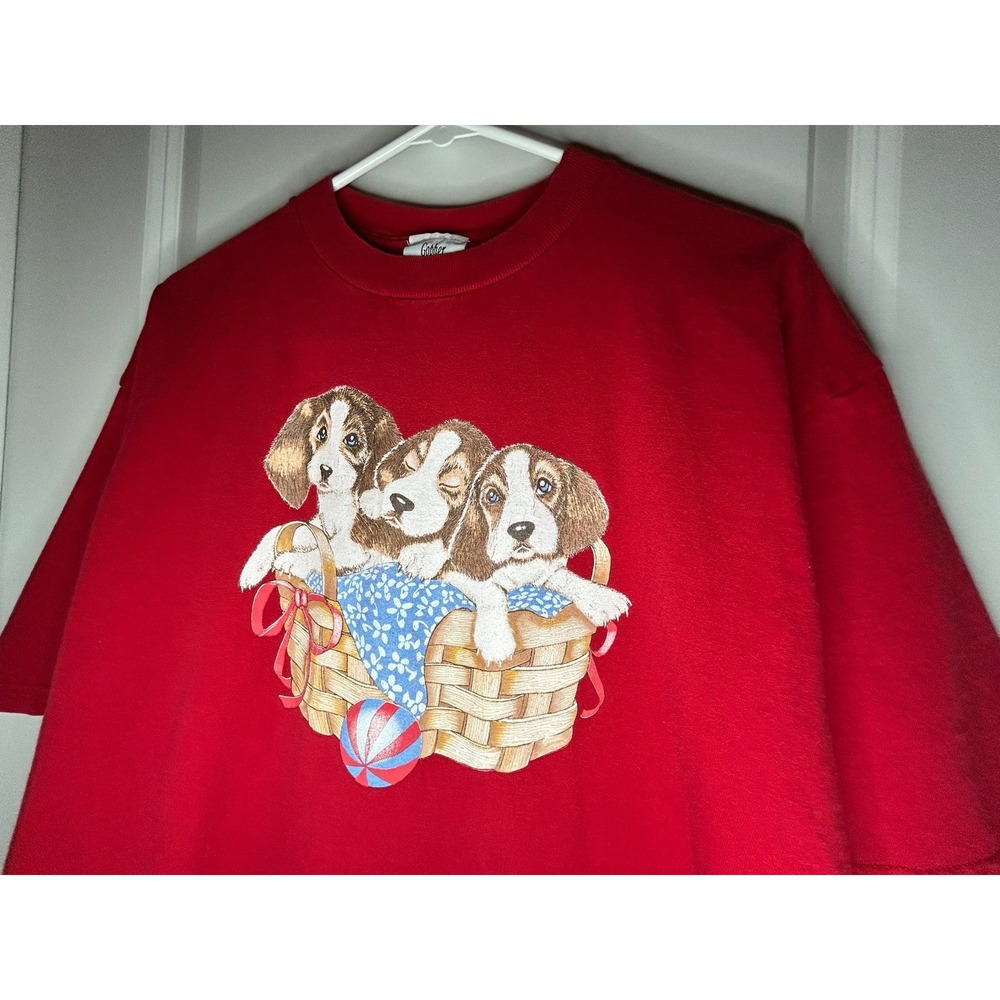 Vintage 90's Beagle Puppies In‎ A Basket Graphic T-Shirt Sz Mens XL